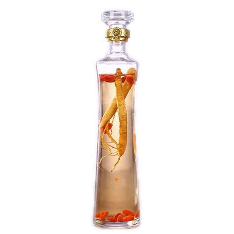 White wine bottle 500ml glass transparent creative bubble bottle buckle cap ginseng glass bottle wooden box