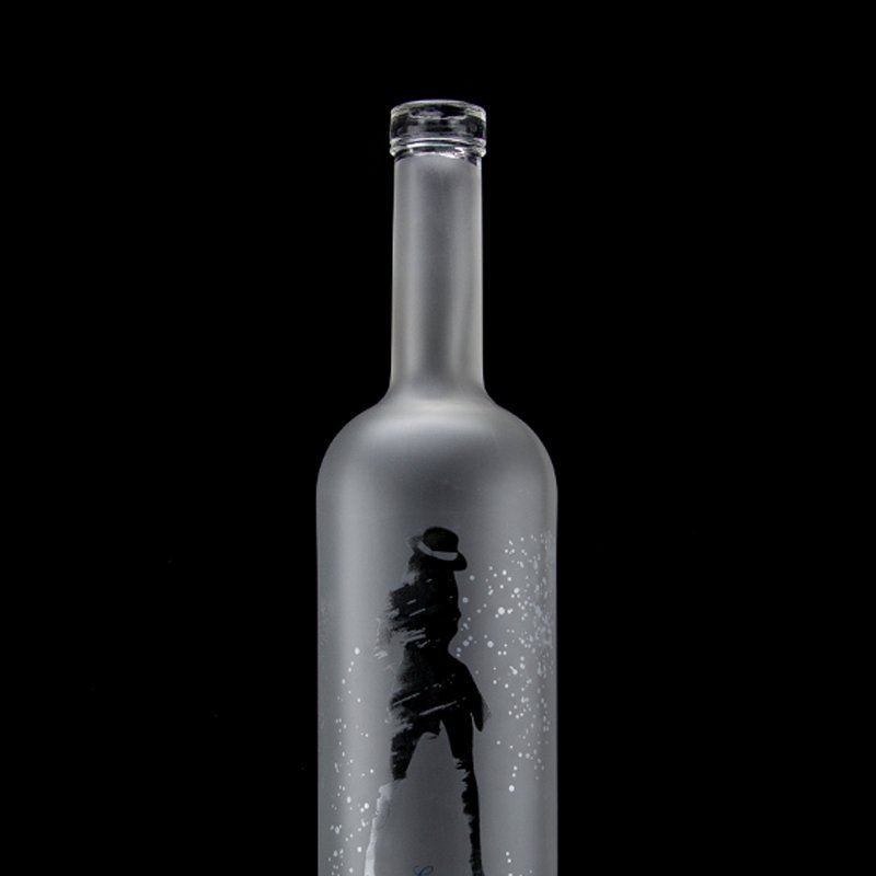 White Round Shape 750ml Acid Etch Glass Bottle Premium Vodka Glass Bottle In Heze