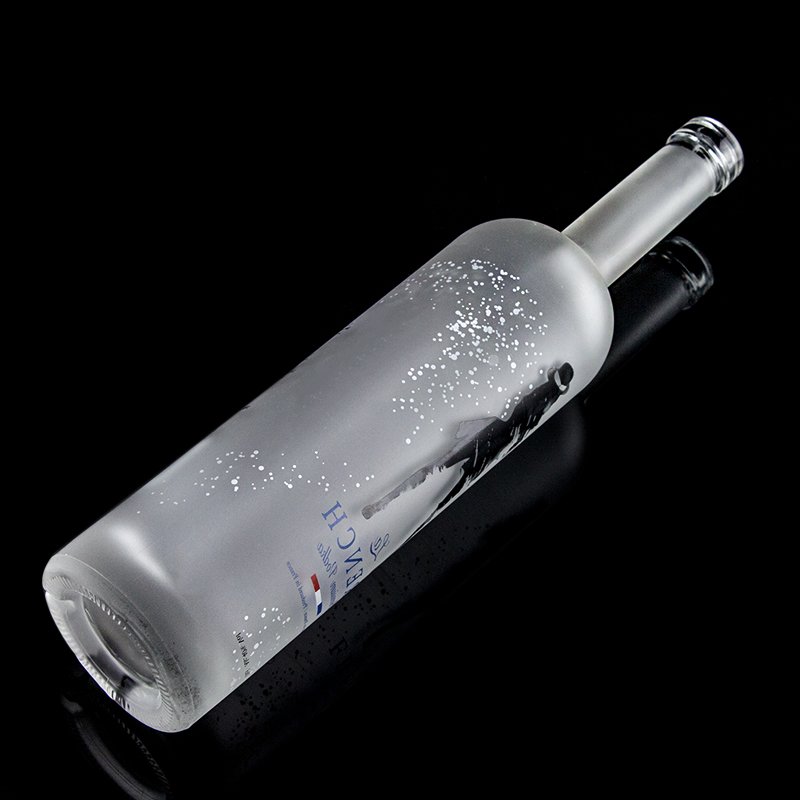 White Round Shape 750ml Acid Etch Glass Bottle Premium Vodka Glass Bottle In Heze