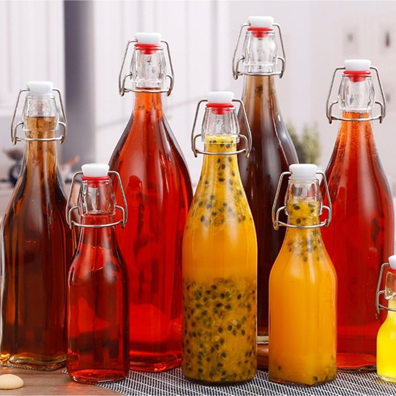 factory Wholesale 250ml reusable easy cap glass bottles with ceramic swing top stopper for sauce / vinegar / oil / milk / liquid