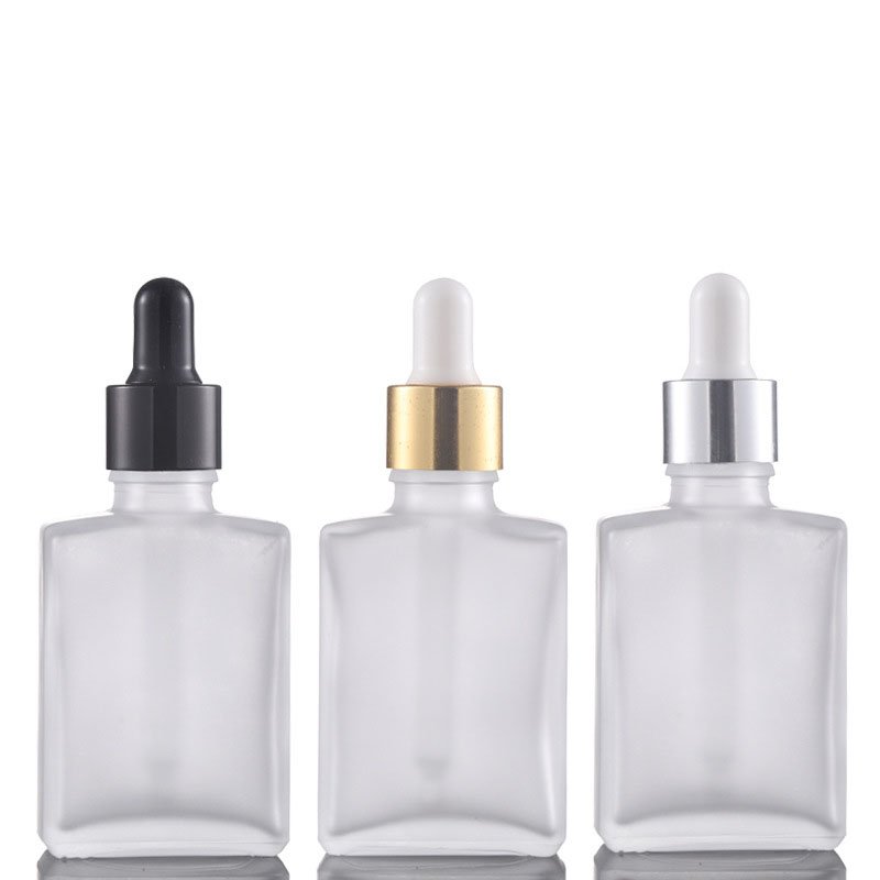Custom Logo 30ml Frosted Square Dropper Bottle 100ml Matte/Black/Clear Flat Cosmetic Glass Oil 30 ml Luxury Dropper Bottle Box