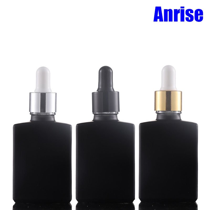 Custom Logo 30ml Frosted Square Dropper Bottle 100ml Matte/Black/Clear Flat Cosmetic Glass Oil 30 ml Luxury Dropper Bottle Box