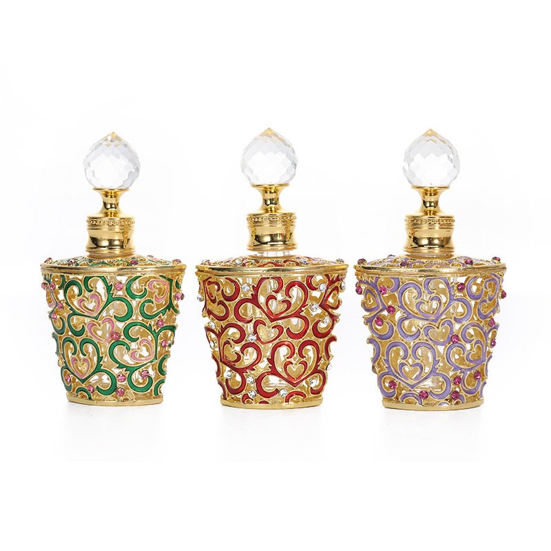 10ml Perfume Essential Oil Empty Bottle Golden Enamel Empty Refillable Middle East Style Decorate Enamel Glass Bottle