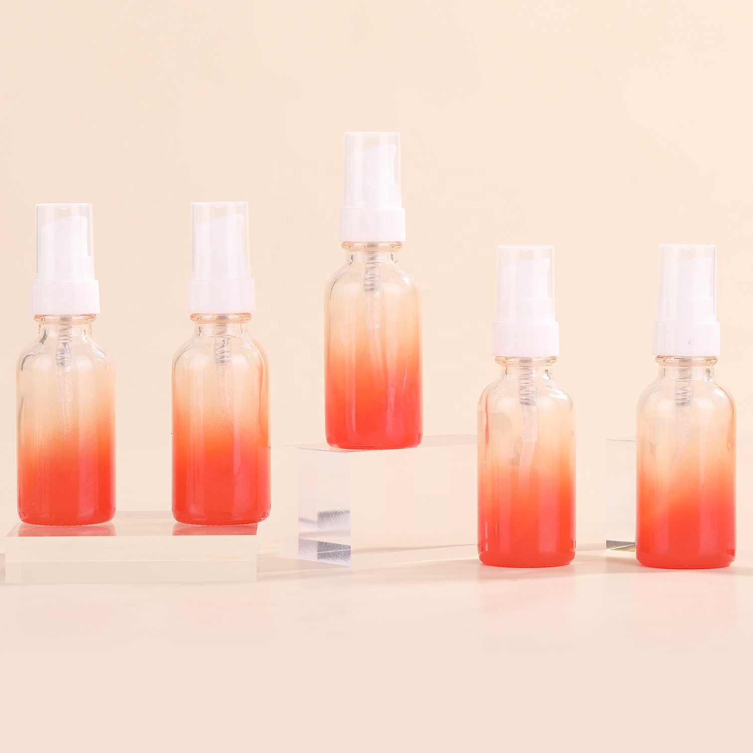 Custom Gradient Red 10ml 15ml 20ml 30ml Essencial Raw liquid Boston Bamboo Dropper Glass Bottle With Wood Cap