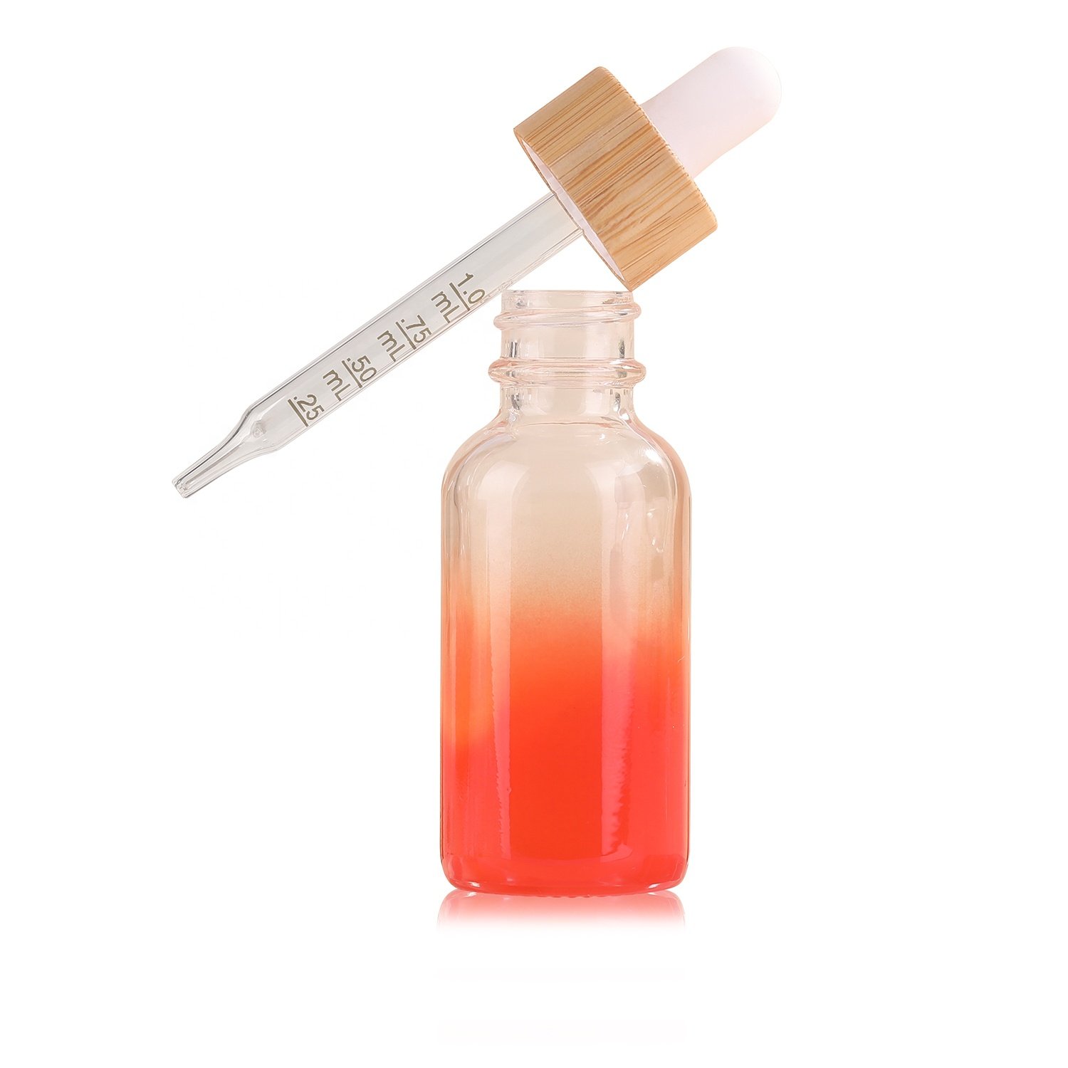 Custom Gradient Red 10ml 15ml 20ml 30ml Essencial Raw liquid Boston Bamboo Dropper Glass Bottle With Wood Cap