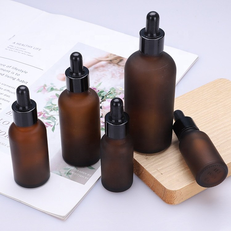 frosted amber essential oil bottle 5ml 10ml 15ml 30ml 50ml 100ml frosted brown glass bottle plastic dropper for body oil