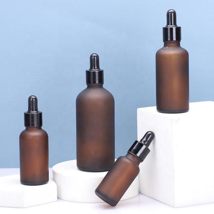 frosted amber essential oil bottle 5ml 10ml 15ml 30ml 50ml 100ml frosted brown glass bottle plastic dropper for body oil