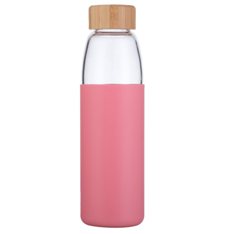Glass Water Bottle With Bamboo Lid 550Ml And Silicone Sleeve Glass Drinking Water Bottle