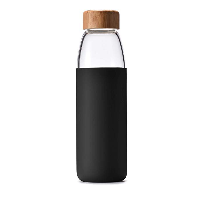 Glass Water Bottle With Bamboo Lid 550Ml And Silicone Sleeve Glass Drinking Water Bottle
