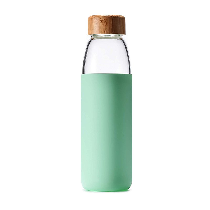 Glass Water Bottle With Bamboo Lid 550Ml And Silicone Sleeve Glass Drinking Water Bottle