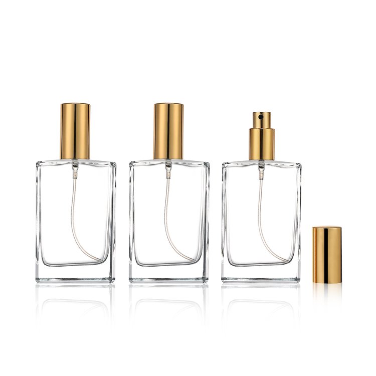 High quality 30ml 50ml 100ml thick glass bottom luxury flat square empty refillable spray perfume bottle