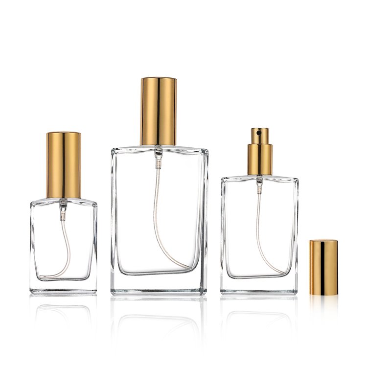 High quality 30ml 50ml 100ml thick glass bottom luxury flat square empty refillable spray perfume bottle