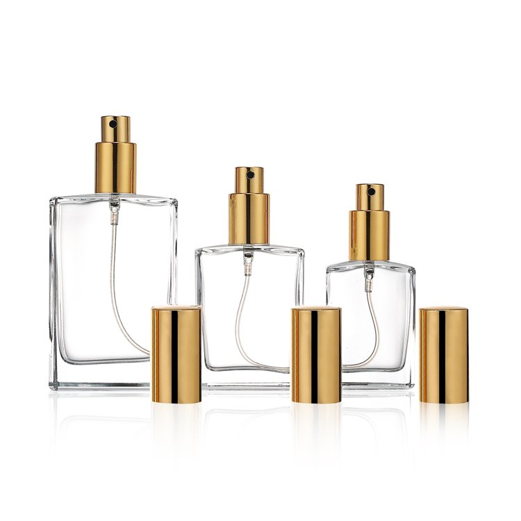 High quality 30ml 50ml 100ml thick glass bottom luxury flat square empty refillable spray perfume bottle