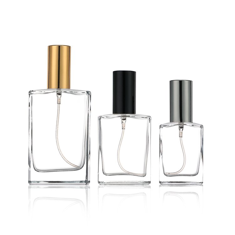 High quality 30ml 50ml 100ml thick glass bottom luxury flat square empty refillable spray perfume bottle