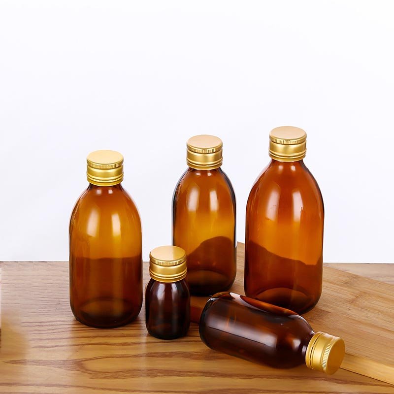 Wholesale Amber Syrup Oral Liquid Glass Bottle With White Black Cap Brown Medical Glass Liquid Bottles