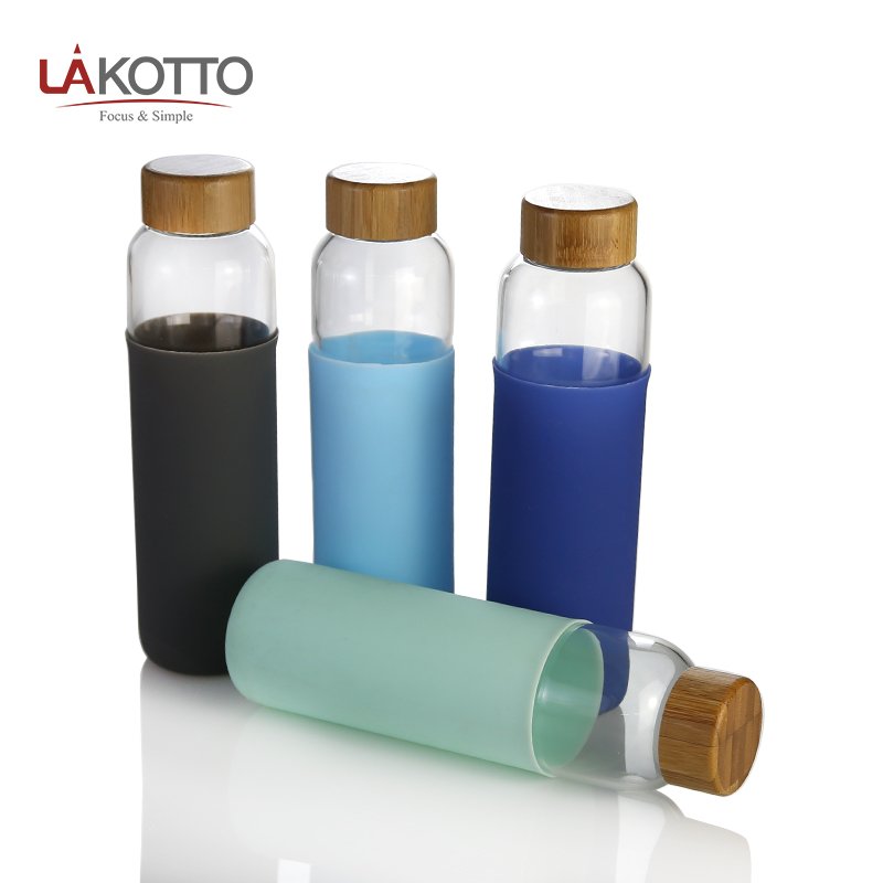 Glass Water Bottle with Protective Sleeve Leak Proof