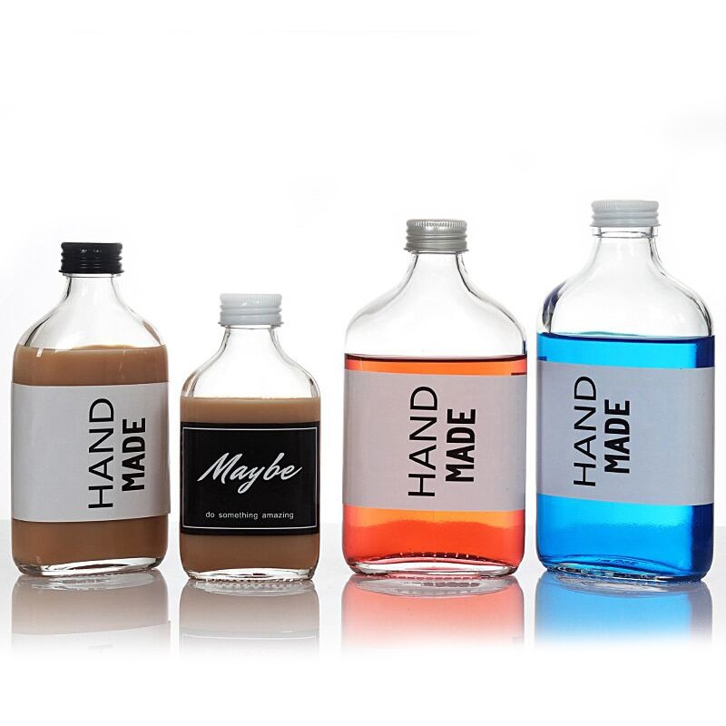 Flat glass bottle Cold Brew Coffee Juice Used 100 Ml 200 Ml 250 Ml 350 Ml Flat Flask Juice bottle glass bottles For Juice