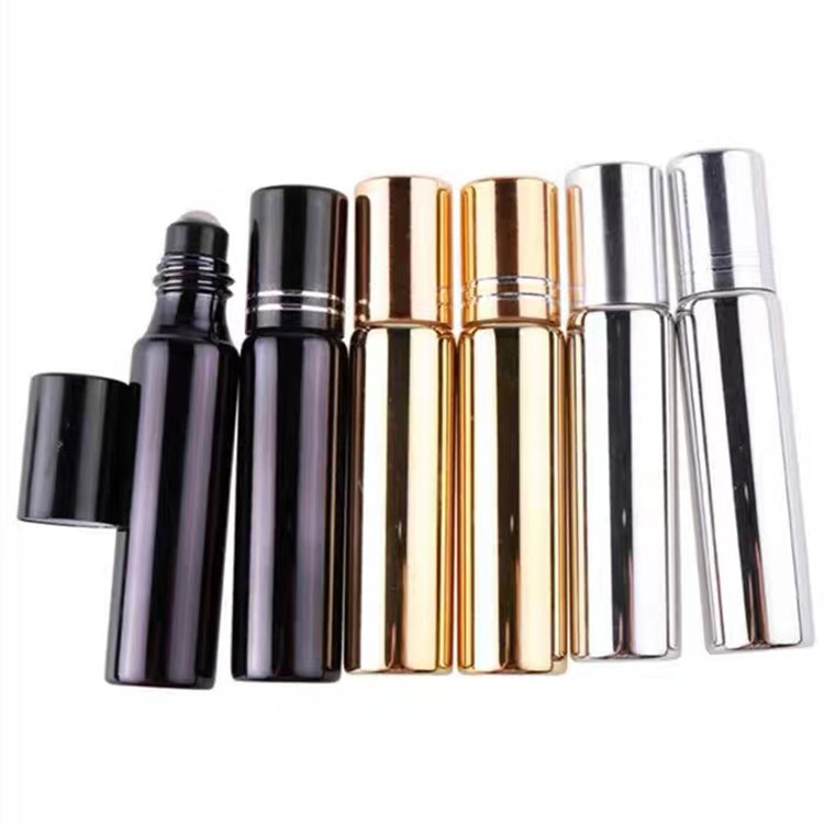 3ML 5ML 15ML 20ML Empty Bottles Essential Oil Golden Sliver Black Glass Roll On Bottle With Metal Roller Ball