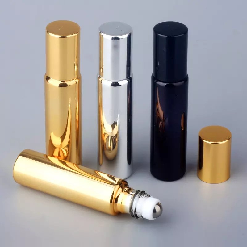 3ML 5ML 15ML 20ML Empty Bottles Essential Oil Golden Sliver Black Glass Roll On Bottle With Metal Roller Ball