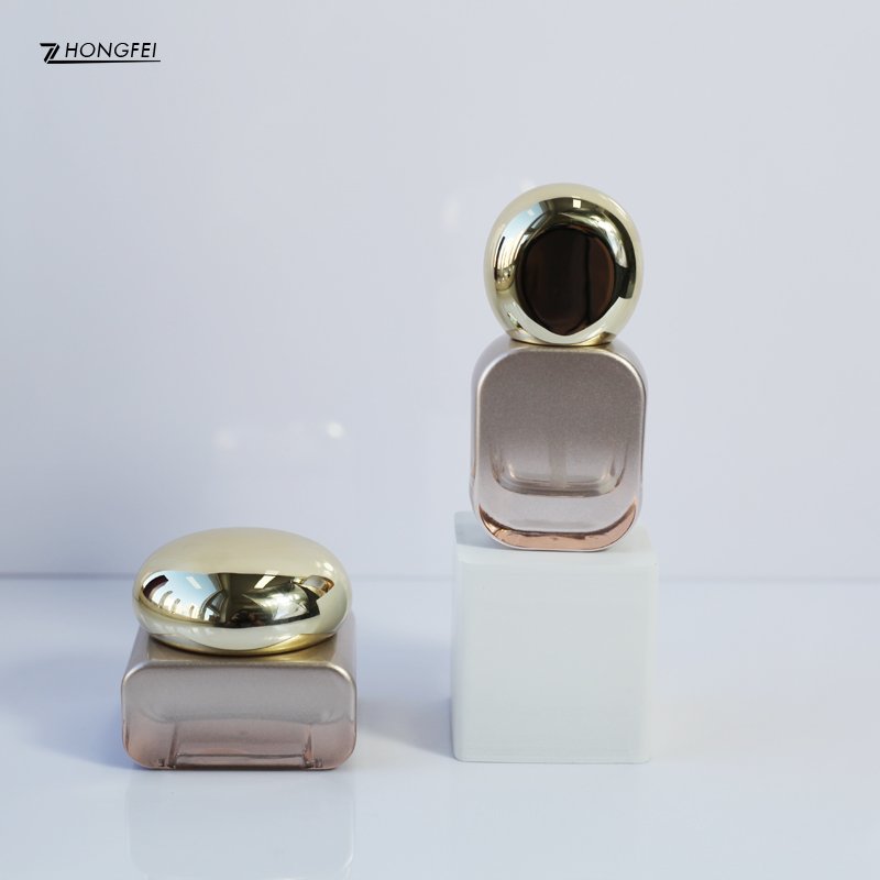 Luxury square matte glass designer cosmetic packaging 30g 50g 30ml 50ml with gold caps lotion pump serum bottle spray bottle