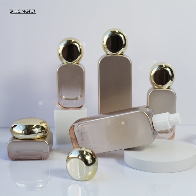 Luxury square matte glass designer cosmetic packaging 30g 50g 30ml 50ml with gold caps lotion pump serum bottle spray bottle