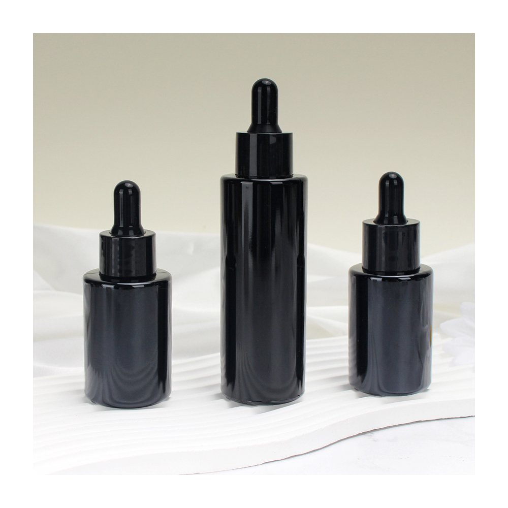 Hot Stamping 10ml 30ml 1oz Essential Oil Bottle Frosted Matte Black Glass Dropper Bottle With Box