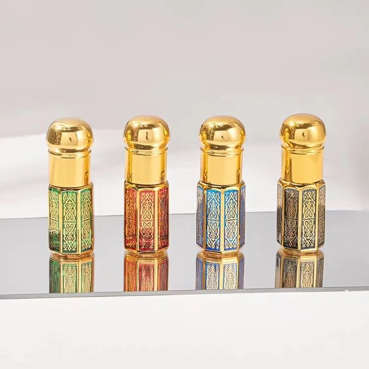Refillable Golden Black Attar Perfume Essential oil Glass Bottle with glass roller