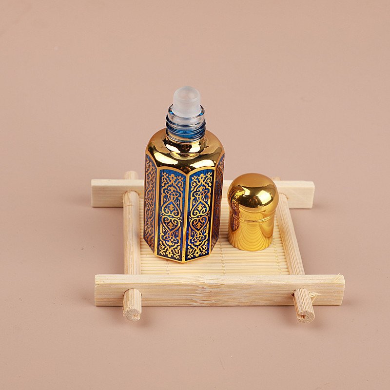 Refillable Golden Black Attar Perfume Essential oil Glass Bottle with glass roller