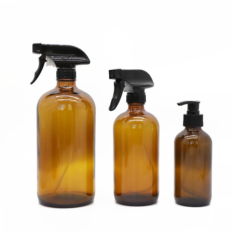 250ml empty clear amber boston round bottles with dropper for essential oil glass bottle