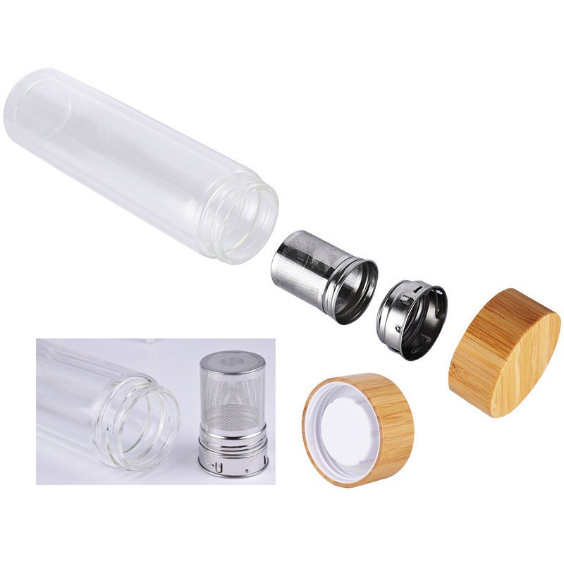 FX Factory Double Wall Glass Bottle BPA Free 360ml 450ml Sports Leak-proof Bottle With Tea Infuser with Custom Logo Printing