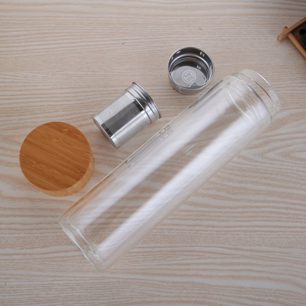 FX Factory Double Wall Glass Bottle BPA Free 360ml 450ml Sports Leak-proof Bottle With Tea Infuser with Custom Logo Printing