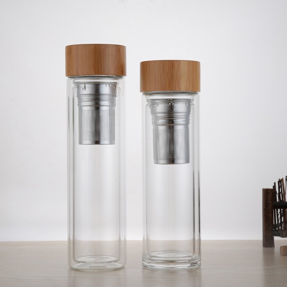 FX Factory Double Wall Glass Bottle BPA Free 360ml 450ml Sports Leak-proof Bottle With Tea Infuser with Custom Logo Printing