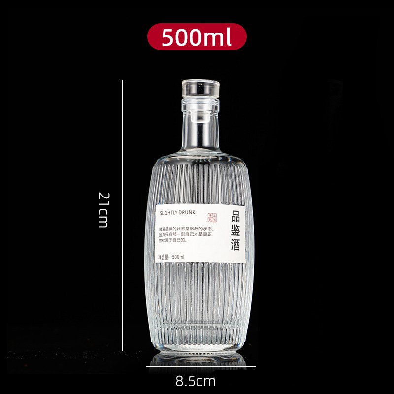Customized 500ml Whisky bottle High Quality Clear Frosted Glass Bottle With Cork Glass Lid