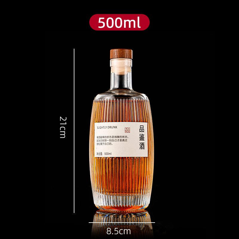Customized 500ml Whisky bottle High Quality Clear Frosted Glass Bottle With Cork Glass Lid
