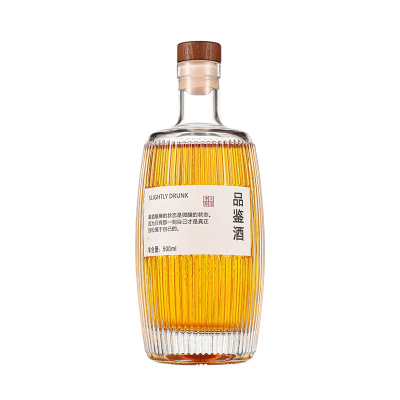 Customized 500ml Whisky bottle High Quality Clear Frosted Glass Bottle With Cork Glass Lid