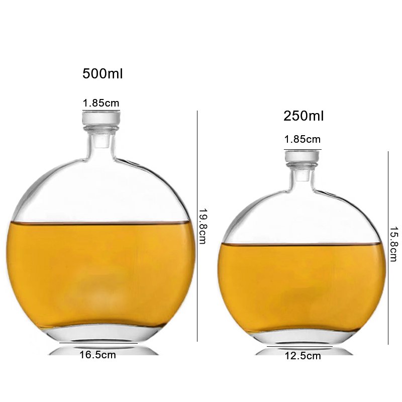 Flat Round Shape 250ml 500ml Empty Wine Bottles Liquor Wine Whiskey Vodka Tequila Flat Round Liquor Bottle Without Cork Cover