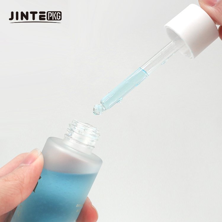 30ml 50ml Luxury Blue Frosted Glass Packaging Set Oil Dropper Cosmetic Packaging Bottle And Jar Set