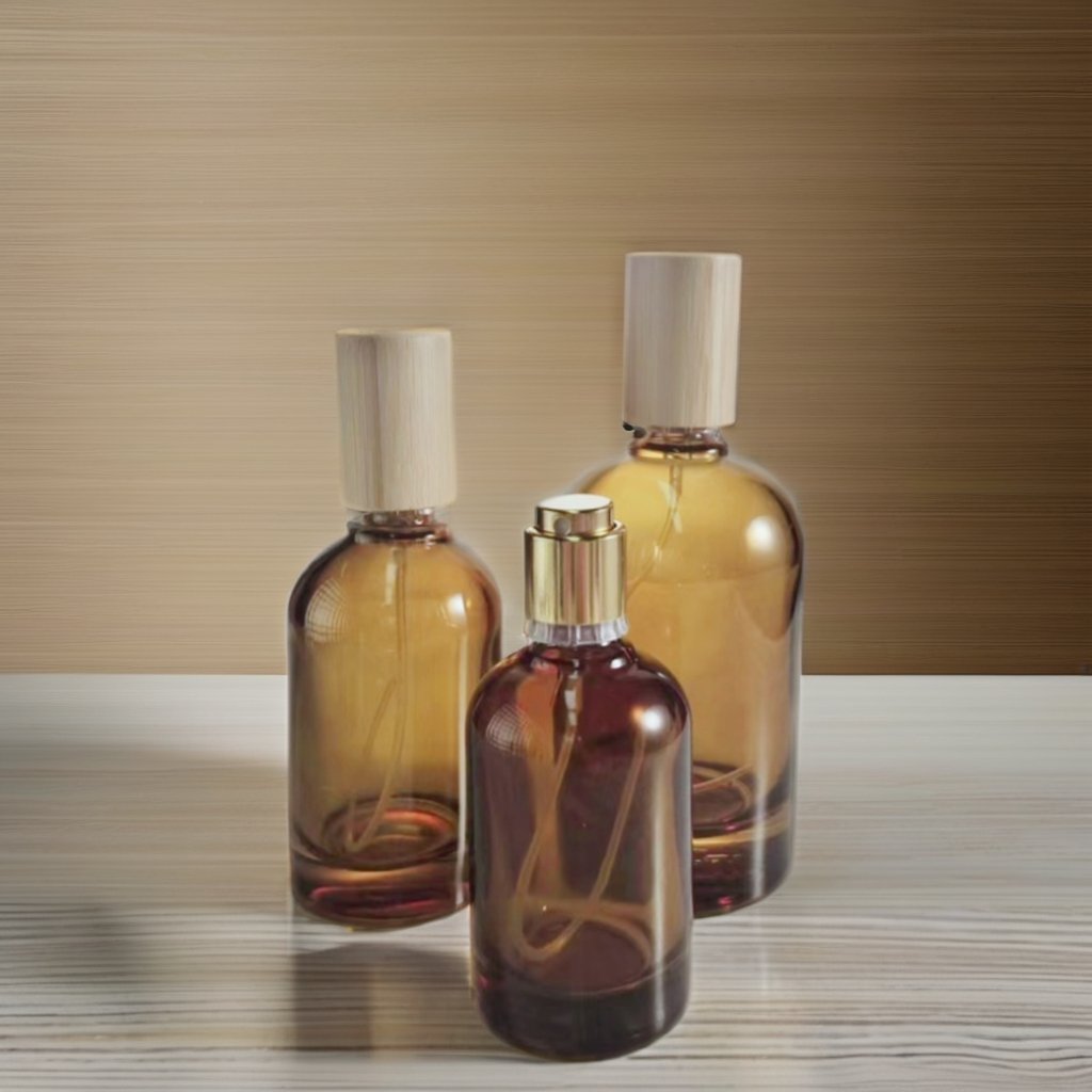 Custom high quality New Made Glass Perfume Bottles 30ML 50ML Empty brown Perfume Bottle with box wooden cap