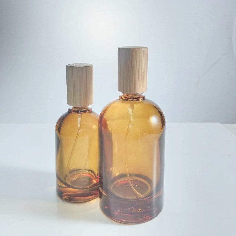 Custom high quality New Made Glass Perfume Bottles 30ML 50ML Empty brown Perfume Bottle with box wooden cap