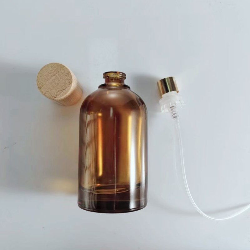 Custom high quality New Made Glass Perfume Bottles 30ML 50ML Empty brown Perfume Bottle with box wooden cap