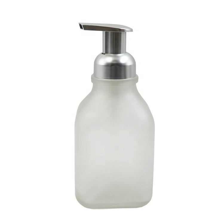 500ml Frosted Matte Black Square Foam Soap Liquid Soap Dispenser Glass Bottle With Foaming Pump