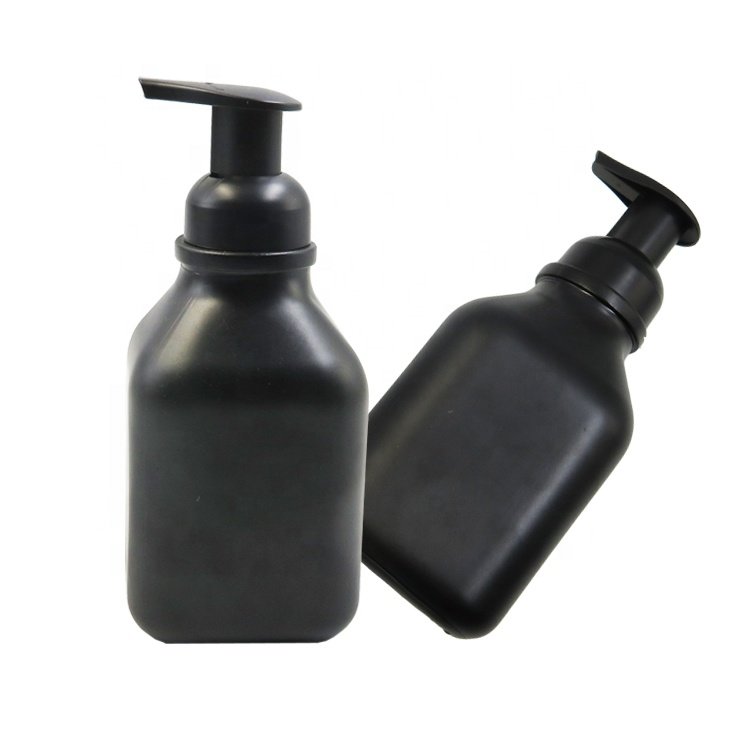 500ml Frosted Matte Black Square Foam Soap Liquid Soap Dispenser Glass Bottle With Foaming Pump