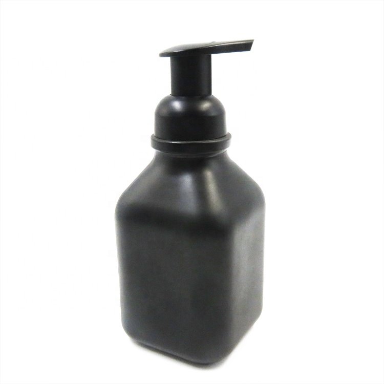 500ml Frosted Matte Black Square Foam Soap Liquid Soap Dispenser Glass Bottle With Foaming Pump
