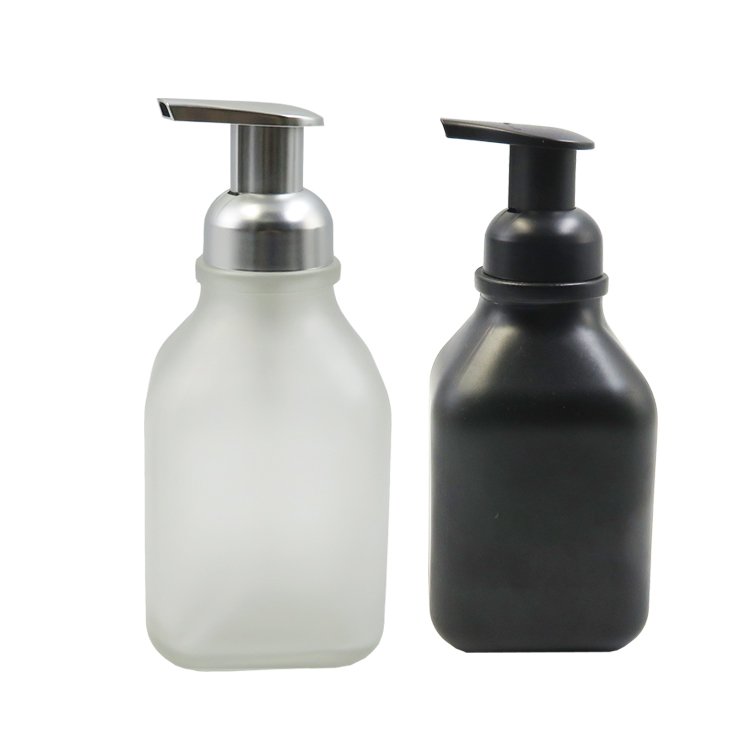 500ml Frosted Matte Black Square Foam Soap Liquid Soap Dispenser Glass Bottle With Foaming Pump