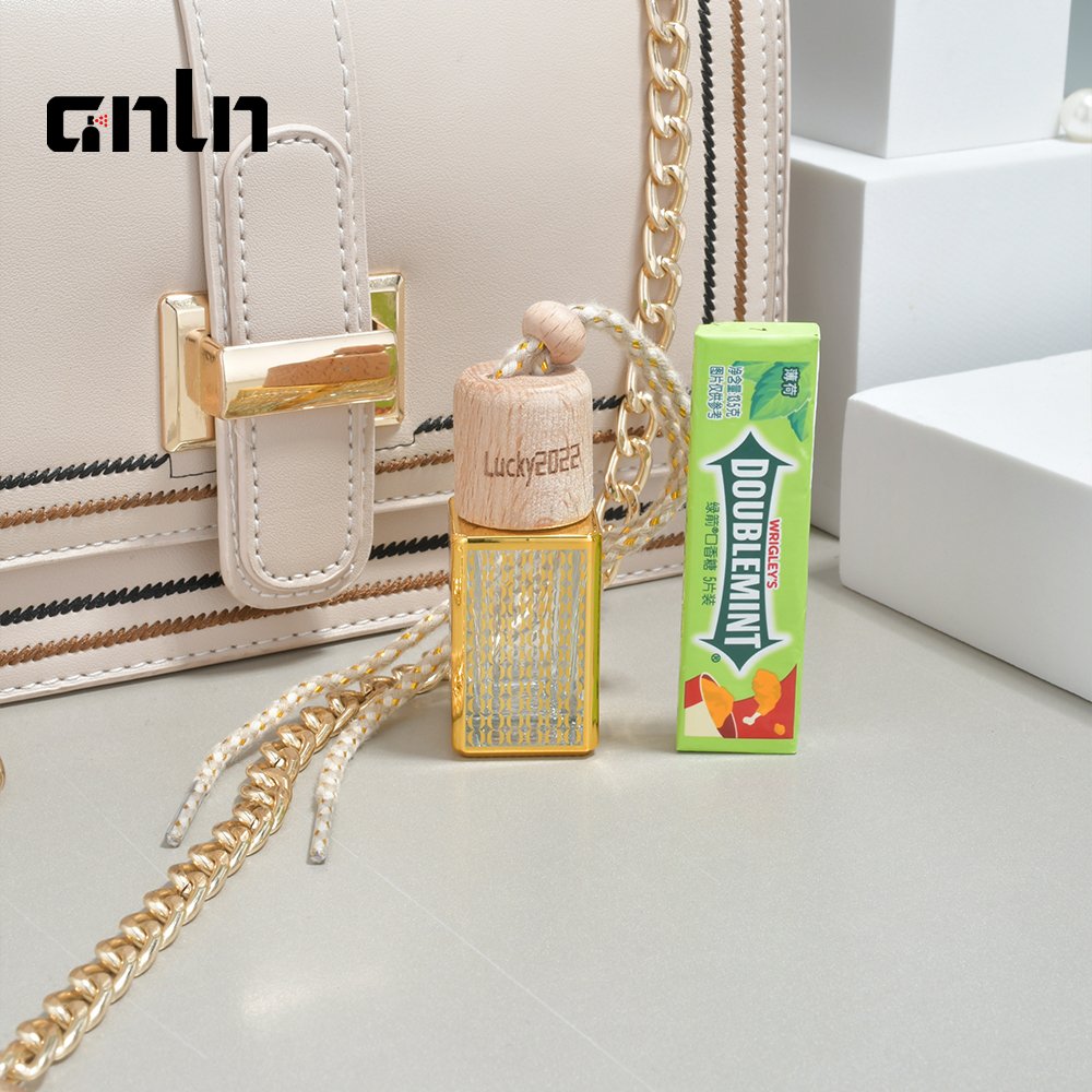 ANLN Empty 10ml Golden Glass Hanging Car Perfume Air Freshener Diffuser Bottle With Wooden Cap