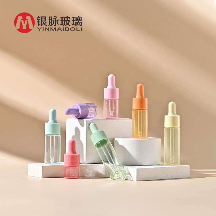 5ml 10ml 15ml 20ml serum cosmetic packaging transparent empty repair essential oil glass dropper bottle with color drop