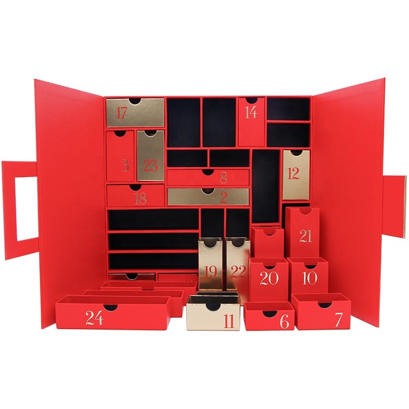 High-end Custom Logo Advent Calendar Paper Gift Boxes Double Doors Packaging Box Cosmetic Sets Foldable Mystery Boxes Lipstick