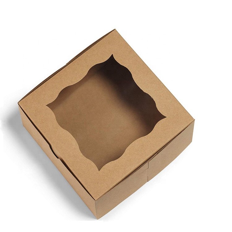 Recyclable kraft paper bento cake box with clear window Wholesale custom white muffin cake packaging box with transparent window