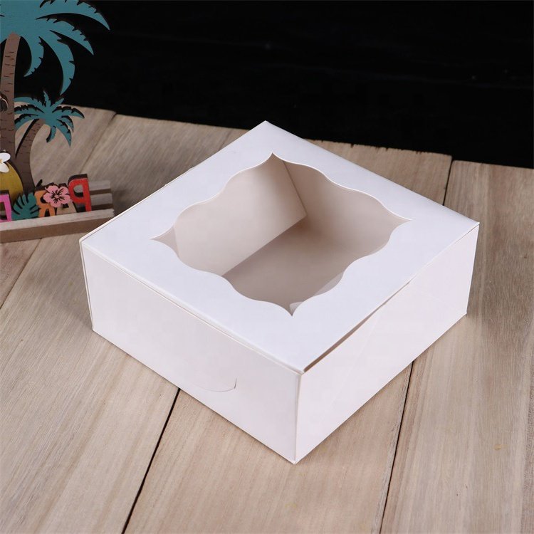 Recyclable kraft paper bento cake box with clear window Wholesale custom white muffin cake packaging box with transparent window