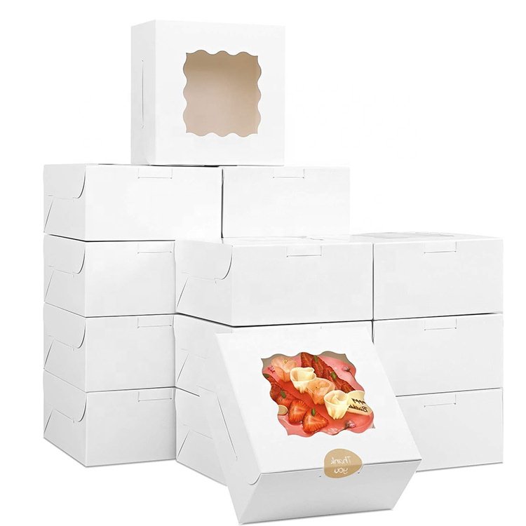 Recyclable kraft paper bento cake box with clear window Wholesale custom white muffin cake packaging box with transparent window